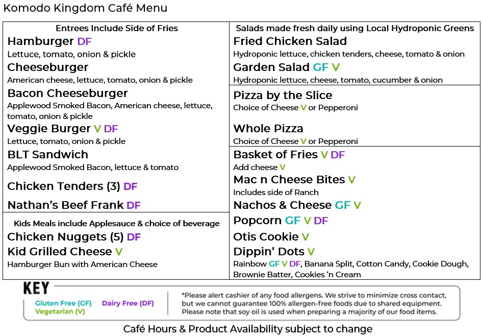 Komodo Kingdom cafe menu